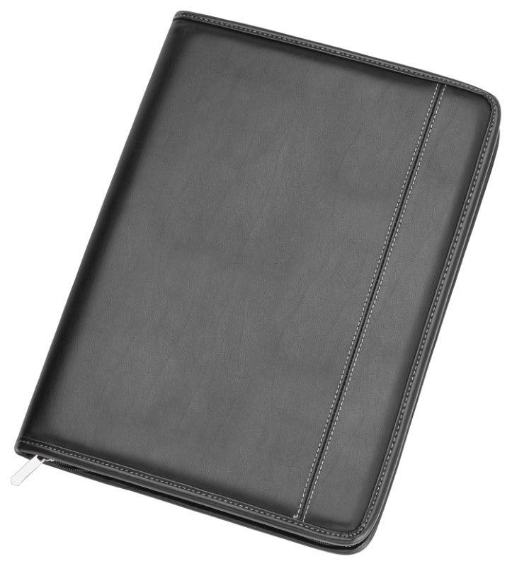 Stylish zippered A4 compendium in koskin leather-look, with pockets for documents, cards, and notes, perfect for professionals.