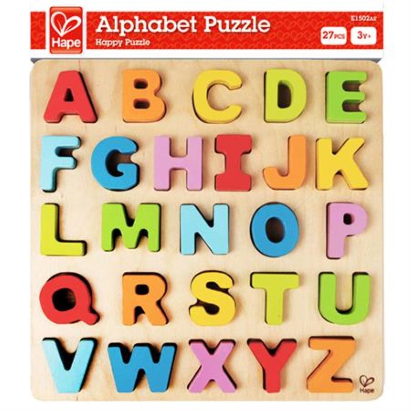 Colorful Hape Alphabet Puzzle with 26 uppercase letters, designed for fun letter recognition and fine motor skill development.