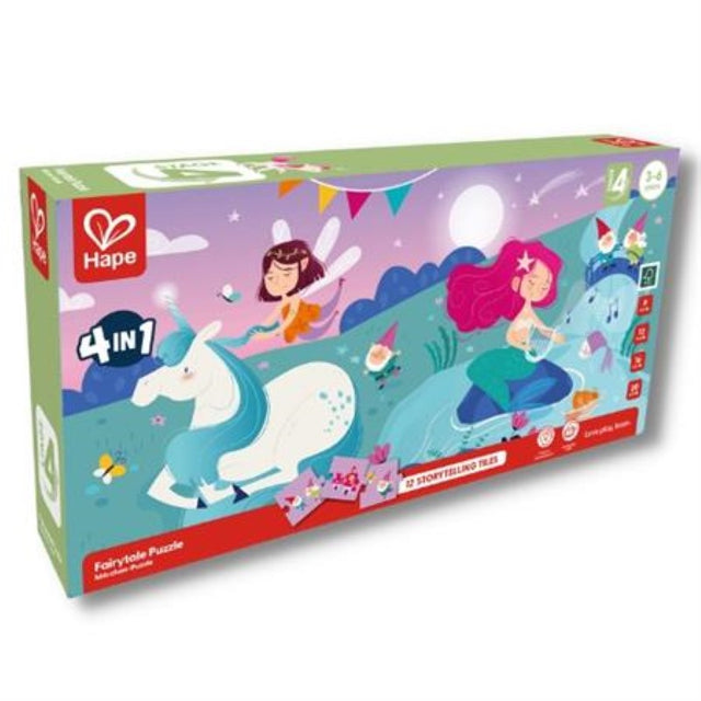 Colorful 4 in 1 puzzle set featuring interchangeable pieces for creative storytelling and imaginative play, ideal for kids 3+.