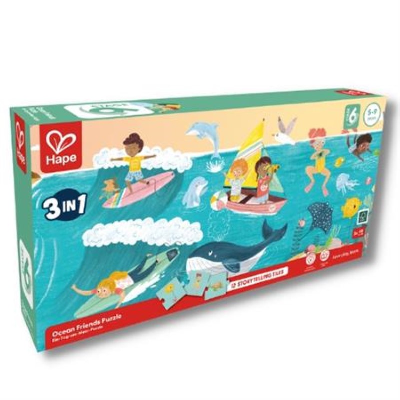 Brightly-colored 3-in-1 jigsaw puzzle set with marine life themes, inspiring storytelling and enhancing children's learning skills.