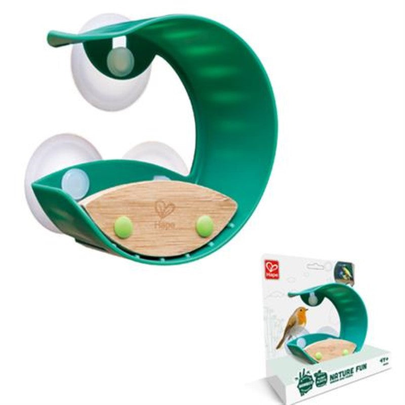 Hape Bird Feeder with strong suction cups, designed for kids to enjoy bird watching and learn about nature from home.