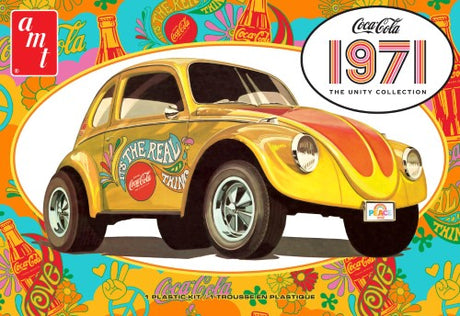 Detailed 1/25 scale VW Superbug model kit with over 120 parts, vibrant graphics, and customizable features for collectors.