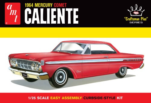 Classic 1964 Mercury Comet model kit with 30 customizable parts, chrome details, and vibrant decals for enthusiasts aged 14+.