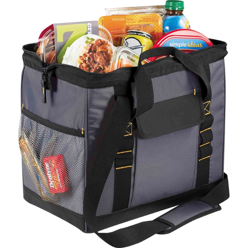Durable Arctic Zone cooler bag holding 24 cans, featuring leak-proof lining, insulated compartment, and convenient pockets.