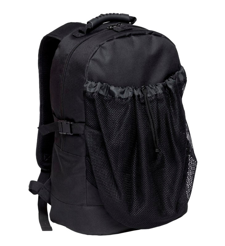 Durable Basket Backpack with mesh net, spacious compartments, and comfort features for sports and outdoor activities.