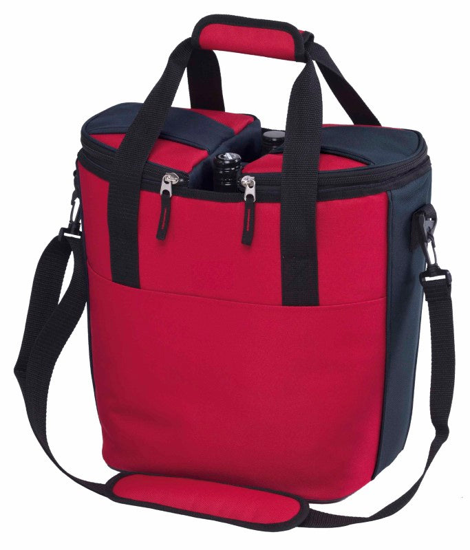 Durable Duo Cooler bag with insulated compartments, dual bottle section, and adjustable strap, perfect for outdoor adventures.