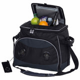 Durable festival cooler bag with built-in speakers, leak-proof compartment, and adjustable shoulder strap for outdoor fun.