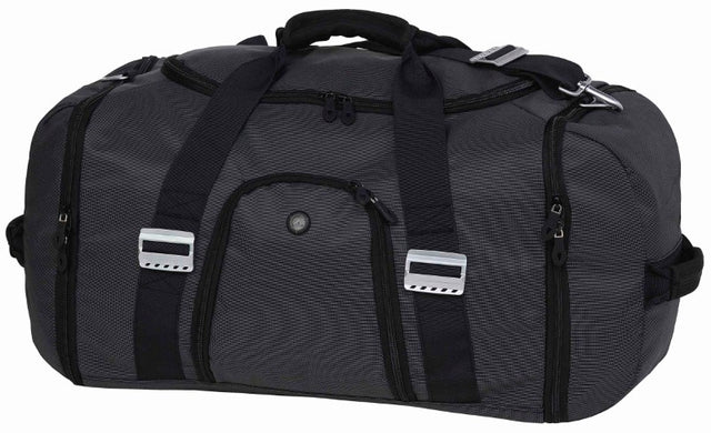 Durable Identity Overnight Bag with spacious compartments, stylish design, and music pocket for travelers.