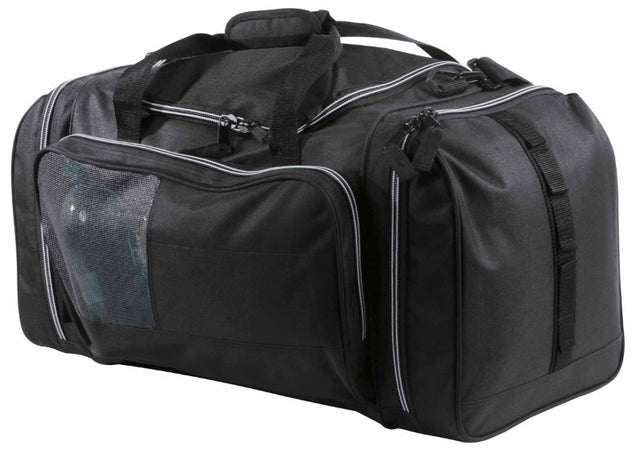 Kamakazzi Sports Bag in durable 600D polyester, 66L capacity, with organized compartments and adjustable carrying options.