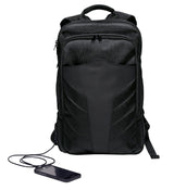 Stylish Portal Compu Backpack with water-resistant fabric, USB port, and padded compartments for laptops up to 15.6 inches.