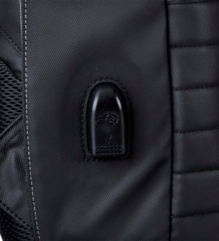 Portal Compu Backpack: Stylish, water-resistant laptop bag with USB port, padded compartments, and ergonomic design for comfort.