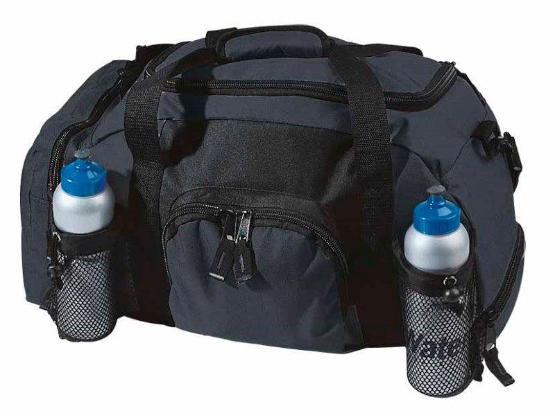 Durable Road Trip Sports Bag with spacious U-shaped opening, zippered pockets, and drink carriers for outdoor adventures.