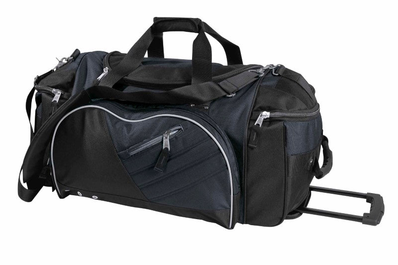 Solitude Travel Bag featuring durable 600D polyester, wheels, a telescopic handle, and spacious 72L capacity for effortless travel.