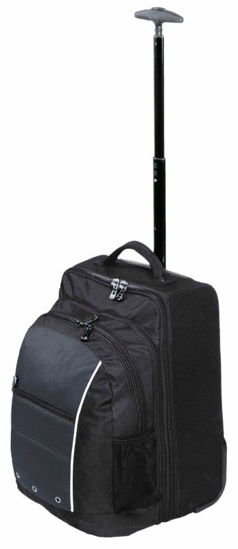 Durable Transit Travel Bag with detachable backpack, 48L capacity, clamshell opening, and smooth-rolling wheels for easy travel.