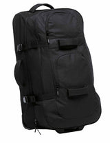 Durable 84L travel bag with telescopic handle, multiple compartments, and reinforced base for organized adventures.