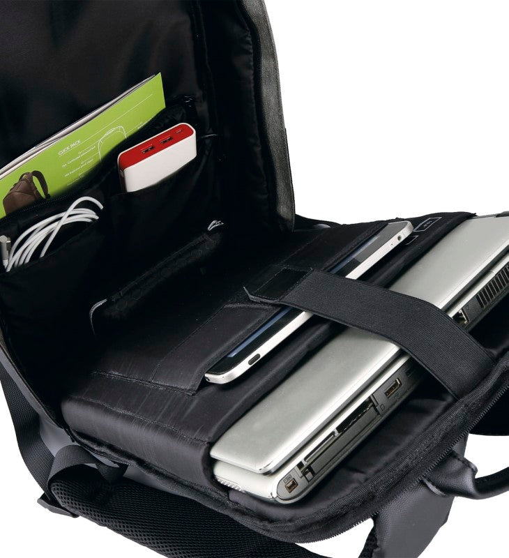 Stylish Wired Compu Backpack with USB charger, padded laptop pocket, and comfortable shoulder straps, ideal for travel.
