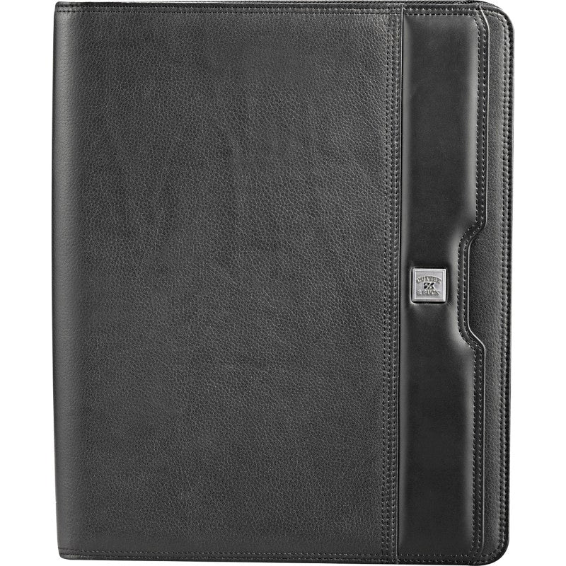 Luxurious A4 zippered compendium in genuine Nappa leather with organizer panel, perfect for professionals and students.