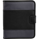 A5 tech pad folder with herringbone twill, leather accents, Velcro tablet holder, and magnetic closure for professionals.