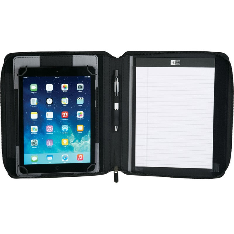 Compendium Case Logic Berkeley Tech Padfolio featuring textured Ultrahyde, secure zip closure, and tablet compatibility for professionals.