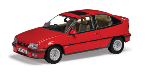 1/43 diecast Vauxhall Astra GTE16V in Carmine Red, showcasing retro design and detailed features for collectors and enthusiasts.