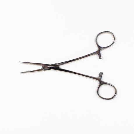 5-inch straight hemostat tool made of stainless steel with locking mechanism, ideal for precision gripping in crafts and surgery.