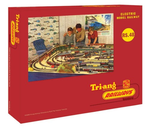 Hornby Tri-ang RS46 Victor Train Set featuring 'Lord of the Isles' locomotive and clerestory coaches on a smooth oval track.