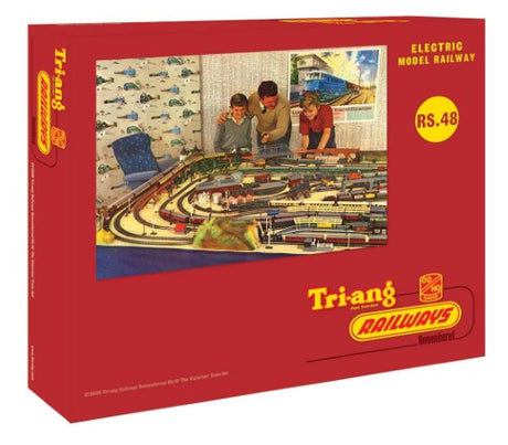 Hornby Tri-ang RS46 Victor Train Set featuring 'Lord of the Isles' locomotive and clerestory coaches on a smooth oval track.