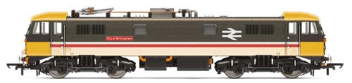 Detailed Hornby BR Cl.87 Bo-Bo 'City of Birmingham' model showcasing its iconic twin windscreen cab and accurate engineering.