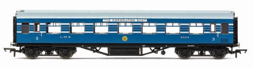 Hornby LMS Stanier Coronation Scot 57' 9004 model train coach showcasing 1930s British rail luxury and intricate detailing.