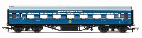 Hornby LMS Stanier Coronation Scot 57' 9004 model train coach showcasing 1930s British rail luxury and intricate detailing.