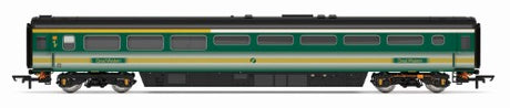 Hornby FGW Mk3 Trailer Restaurant model, showcasing detailed 75ft design and authentic livery for railway collectors.