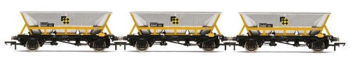 Hornby HAA Hopper Wagon 3 Pack featuring three detailed models for realistic coal transport in British railways, 1964-1977.