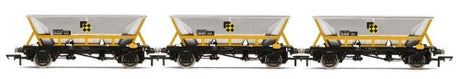 Hornby HAA Hopper Wagon 3 Pack featuring three detailed models for realistic coal transport in British railways, 1964-1977.