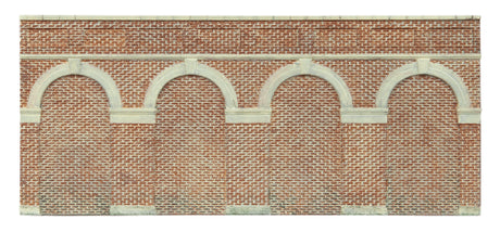 Mid Level Arched Retaining Walls in red brick, enhancing model railways with realism and charm in mini landscapes.