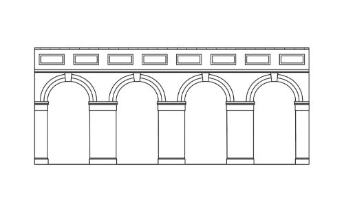 Mid-level arched retaining wall set in vibrant red, perfect for enhancing model railways and realistic landscapes.
