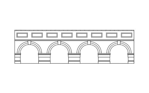 Hornby Low Level Arched Retaining Walls in engineers blue brick, perfect for enhancing model railway landscapes.