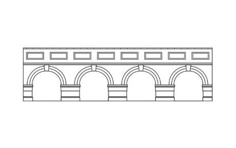 Hornby Low Level Arched Retaining Walls in engineers blue brick, perfect for enhancing model railway landscapes.