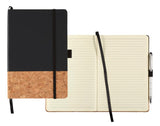 Elegant black Lucca Hard Bound JournalBook with a cork look band, elastic closure, and 80 cream lined pages.