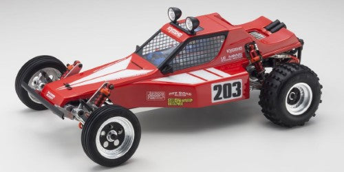 Retro 1/10 Tomahawk R/C buggy featuring a modern Scorpion chassis, high-grip tires, adjustable shocks, and nostalgic design.