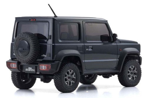Mini RC crawler of the Suzuki Jimny Black Pearl, showcasing detailed body and 4x4 chassis for versatile off-road performance.