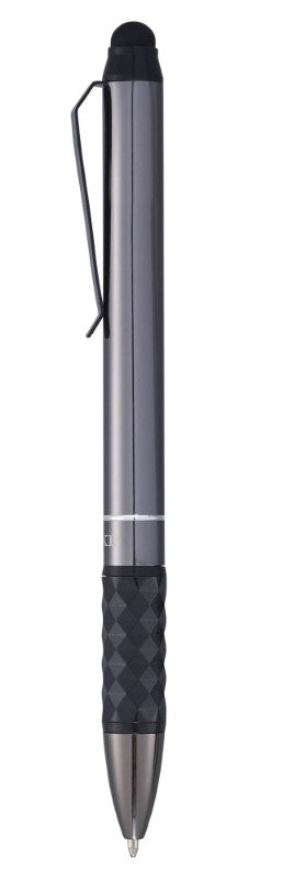 Luxe Tactical Grip Pen Set featuring sleek graphite aluminium pens with geometric detailing, packaged in an elegant gift box.