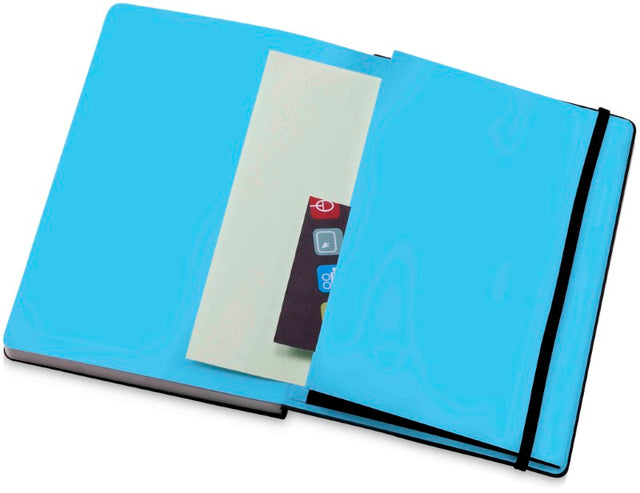 Marksman Alpha Notebook with imitation leather cover, 96 sheets of lined paper, elastic closure, and removable dividers for organization.