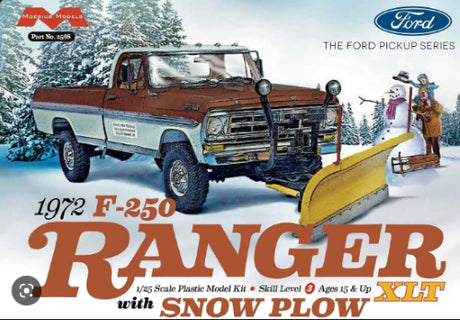 Detailed model kit of a 1972 Ford F-250 4x4 with a snow plow, ideal for hobbyists and vintage truck collectors.