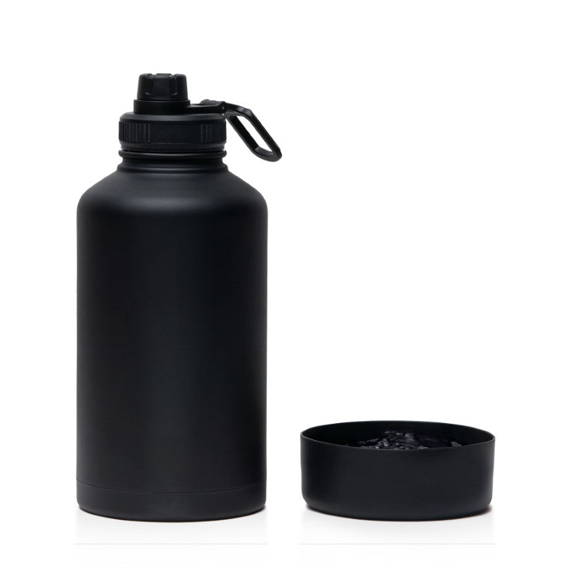 Extra-large insulated flask with removable silicone base, ideal for outdoor use, keeps drinks hot for 12 hrs and cold for 48 hrs.