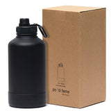 Insulated flask with 1.9L capacity, double-walled stainless steel, and removable base for pet bowl; perfect for outdoor adventures.