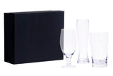 3-piece Craft Beer Glass Set with Lager, Pilsner, and Pint glasses in a stylish presentation box, perfect for beer enthusiasts.