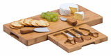 Gourmet cheese board set featuring a bamboo platter, stainless steel utensils, and a retractable drawer for entertaining.
