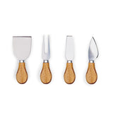 Elegant Acacia hardwood clamshell cheese board with stainless steel knives and fork, perfect for entertaining and gifting.