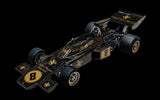 Diecast 1/8 scale replica of the F1 Lotus 72D, showcasing intricate details and authentic design from the 1970s racing era.