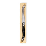 Ergonomic 23cm Fetta Cheese Knife with stainless steel blade and black handle, elegantly presented in a natural pine gift box.